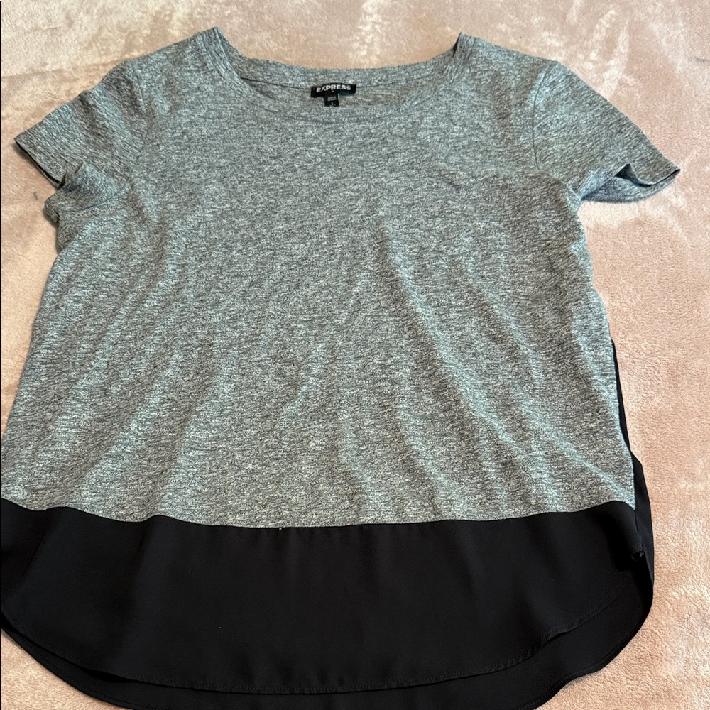 Express Gray Asymmetrical Short Sleeve T-Shirt